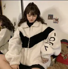 【大人気】もこもこ　ブルゾン　ボアジャケットアウター　ライン　オーバーサイズ