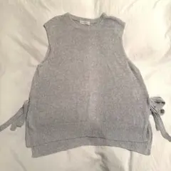 ニットベスト サイドリボン グレー Ｌサイズ
