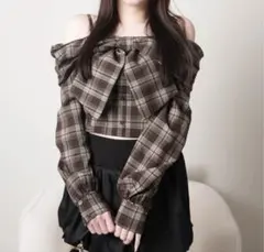 LIP SERVICE オフショルチェックリボントップス これ以上のお値下げなし