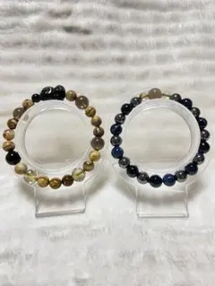 SALE！！天然石ブレス ペトリファイドウッド＆ブルータイガーアイ2本セット