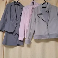 グレー スーツ フリル付きピンクシャツ セットと未使用ブルゾン