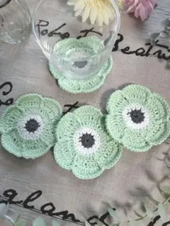 【匿名配送】ハンドメイド　コースター　ドイリー　北欧　ミントグリーン