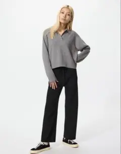 UNIQLO ウォッシャブルニットリブパンツ ブラック