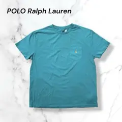 POLO RALPH LAUREN Tシャツ刺繍ロゴワンポイントLターコイズ古着