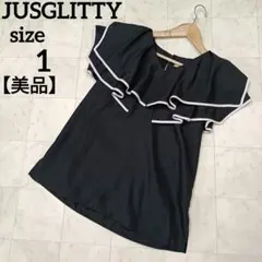 【美品】ジャスグリッティー　パイピングラッフルブラウス　ブラック 1 S相当のサムネイル