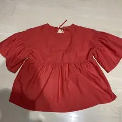 赤 半袖ブラウス M バックタイ付き