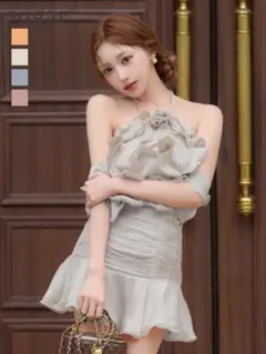 ROBE de FLEURS ホルターネック ミニドレス アイボリー×ブラック