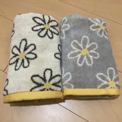 フェイスタオル　花柄　フラワー　レトロ　グレー　ベージュ　北欧