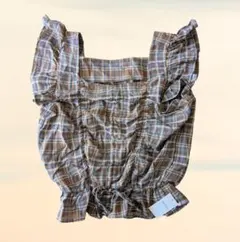 【新品タグ付き】【INGNI】フリル付き ブラウンチェック 半袖 トップス Ｍ