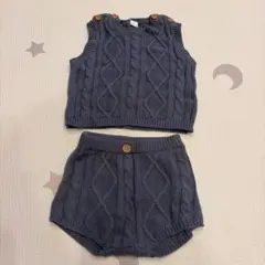 ダークブルー ケーブル編み ニットセット