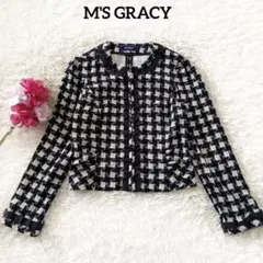 エムズグレイシー✨️美品✨️千鳥格子 ジャガード フリル ノーカラージャケット