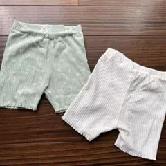 H&M 74 ベビー サイクリングパンツ リブ 白 黄緑 花柄 ハーフパンツ