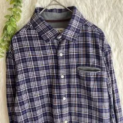 AP　ネイビー系チェックフランネル風シャツ