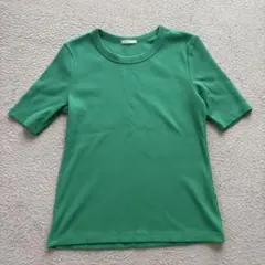 GU リブ半袖Tシャツ グリーン S