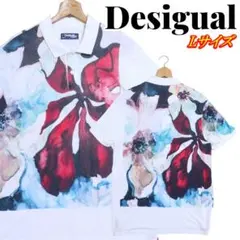 Desigual デシグアル 水彩画柄 花柄 大判柄 ポロシャツ Lサイズのサムネイル