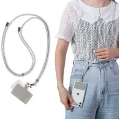 【おでかけにピッタリ✨】スマホショルダー　ネックストラップ　グレー　旅行　外出