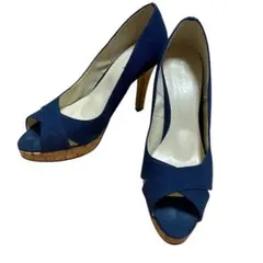 【エスペランサ】ネイビー オープントゥ 高ヒールパンプス