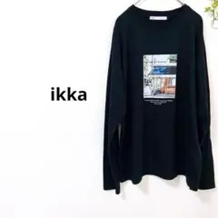 ikka イッカ　美品　ペイントプリントロンT 長袖　綿混　メンズ　M 黒