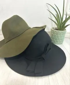 黒とカーキのウール フェルトハット
