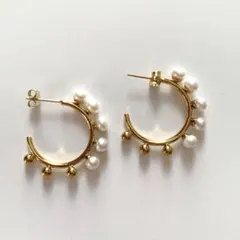 ステンレス　淡水パール　フープピアス