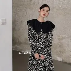 【ラスト一点】フラワーワンピース 襟　セーラー襟　ビックショルダー　春服