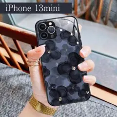 スマホ 花柄 おしゃれ ブラック 黒 iPhone ケース 13mini