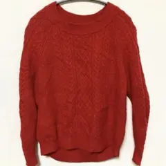 フィルグランデ ケーブルニット セーター 38 M 赤 クルーネック 洗える