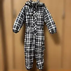 子ども用フード付きジャンプスーツ ブラック・ホワイトチェック