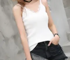 【セール】リブニット　キャミソール　 ホワイト　二色あります