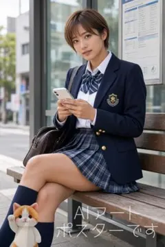 【A445】A4 AI 美女 ポスター アート グラビア 制服 美脚 コスプレ