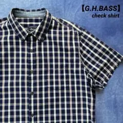 【G.H.BASS】チェック 半袖シャツ XLネイビー コットン アメカジ 古着