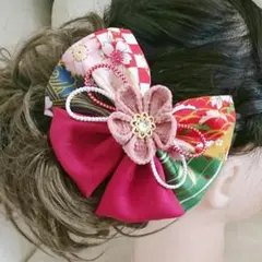 つまみ細工 髪飾り 275 大人柄 大正ロマン リボン クリップピン