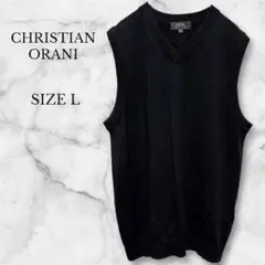 クリスチャンオラーニ ニットベスト ビジネスカジュアル ブラック Vネック L