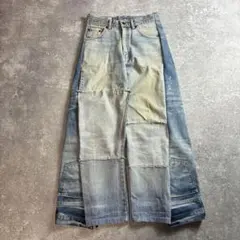 一点物】再構築 リメイクデニム 超ワイドフレア 袴パンツ 染め 
