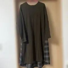 ダークブラウン チェック柄 ワンピース M-L