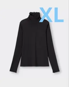 GU ソフトリブタートルネックT(長袖) ブラック XL