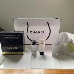 CHANEL サンプル(化粧水.クリーム)、香水、フェイスパウダー外箱、紙袋