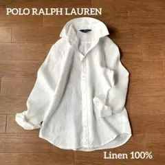 美品 ポロラルフローレン リネン100% 長袖シャツ ブラウス ピンクポニー