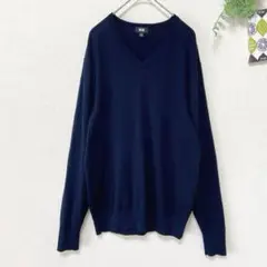 【ユニクロ】 エクストラファインメリノvネックセーター M 長袖 ネイビー