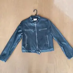 ブラック合皮レザーシングルライダース　ジャケット
