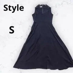 新品未使用 ノースリーブ ロングワンピース フレア 黒 S Vネック きれいめ