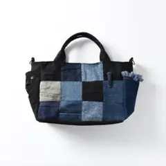 パッチワーク ハンドメイド デニム トートバッグ 2way 自立 サイドポケット