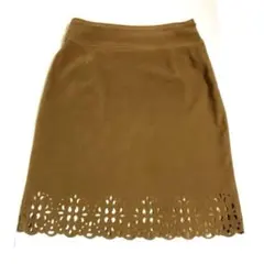 ベージュ ブラウン スエード風 レース スカート ひざ丈　茶　おしゃれ　着