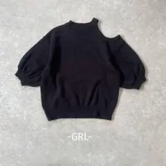 GRL/半袖ニット/フリー/F/ブラック/パフ袖/肩出し/大人可愛い
