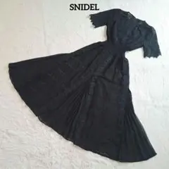 SNIDELオケージョンドレス 黒 総柄レース プリーツ フレアスカート Sのサムネイル
