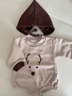 トナカイ刺繍ロンパース・フードセット