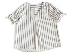 【美品】イング INGNI ストライプVネックブラウス M 袖リボン とろみ