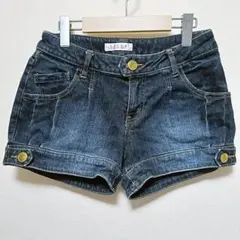 COLZA コルザ デニム ショートパンツ 金ボタン Sサイズ 色落ち加工のサムネイル