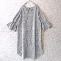 【美品】 GORGE ストライプ シャツ ワンピース フレアスリーブ 大人可愛いのサムネイル