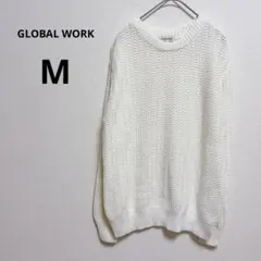 グローバルワーク アイボリー 長袖ニット セーター 春ニット シンプル 無地